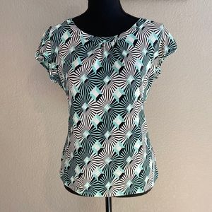 Ladies Geometric Teal, Black & White Diamond Blouse